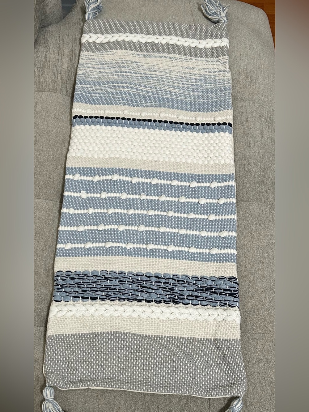 Blue and White Coastal Textured Decorative Lumbar Pillow Cover